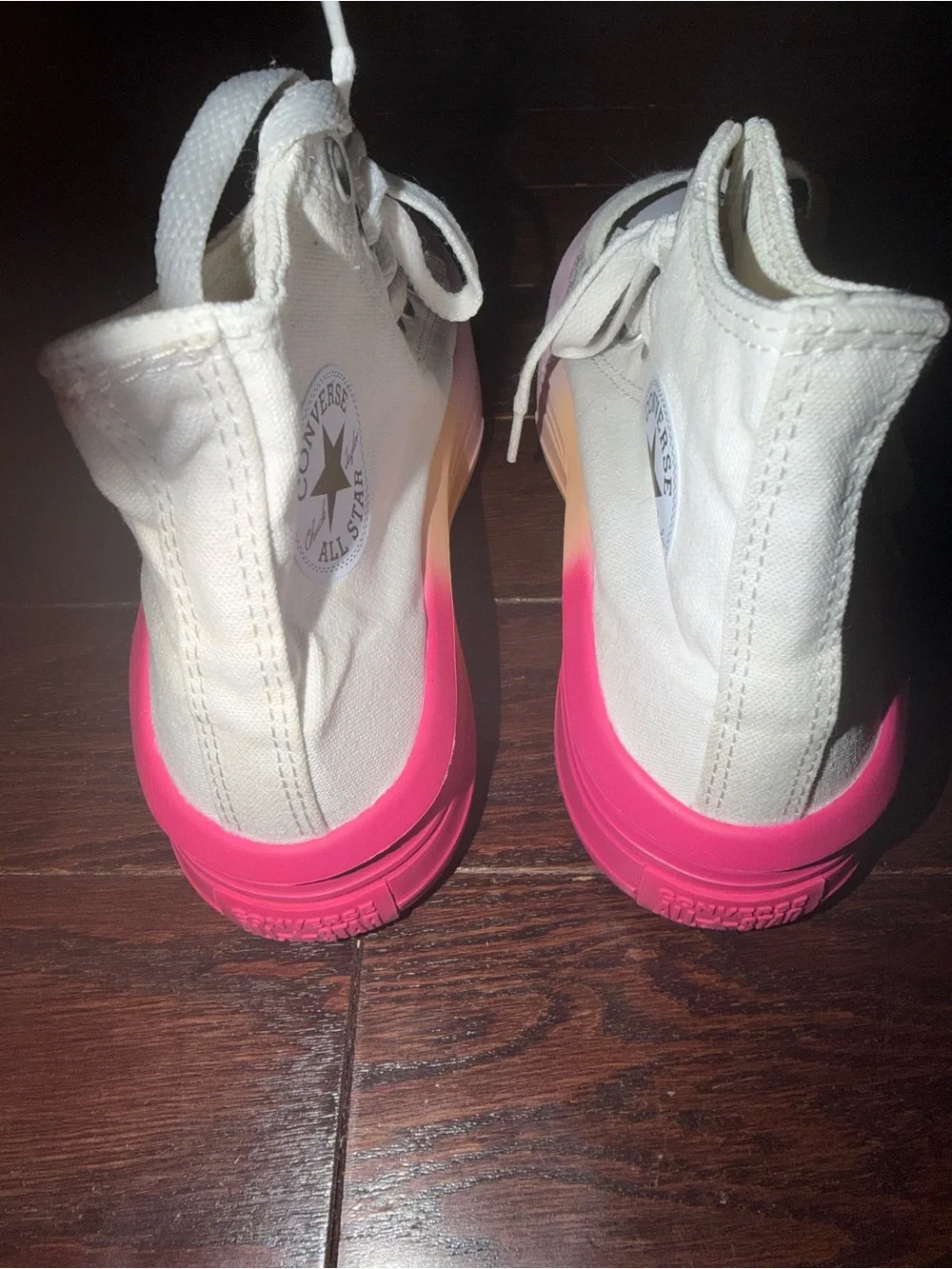 Girls Converse High Top Platform Sneakers in White with Pink and Orange Sole